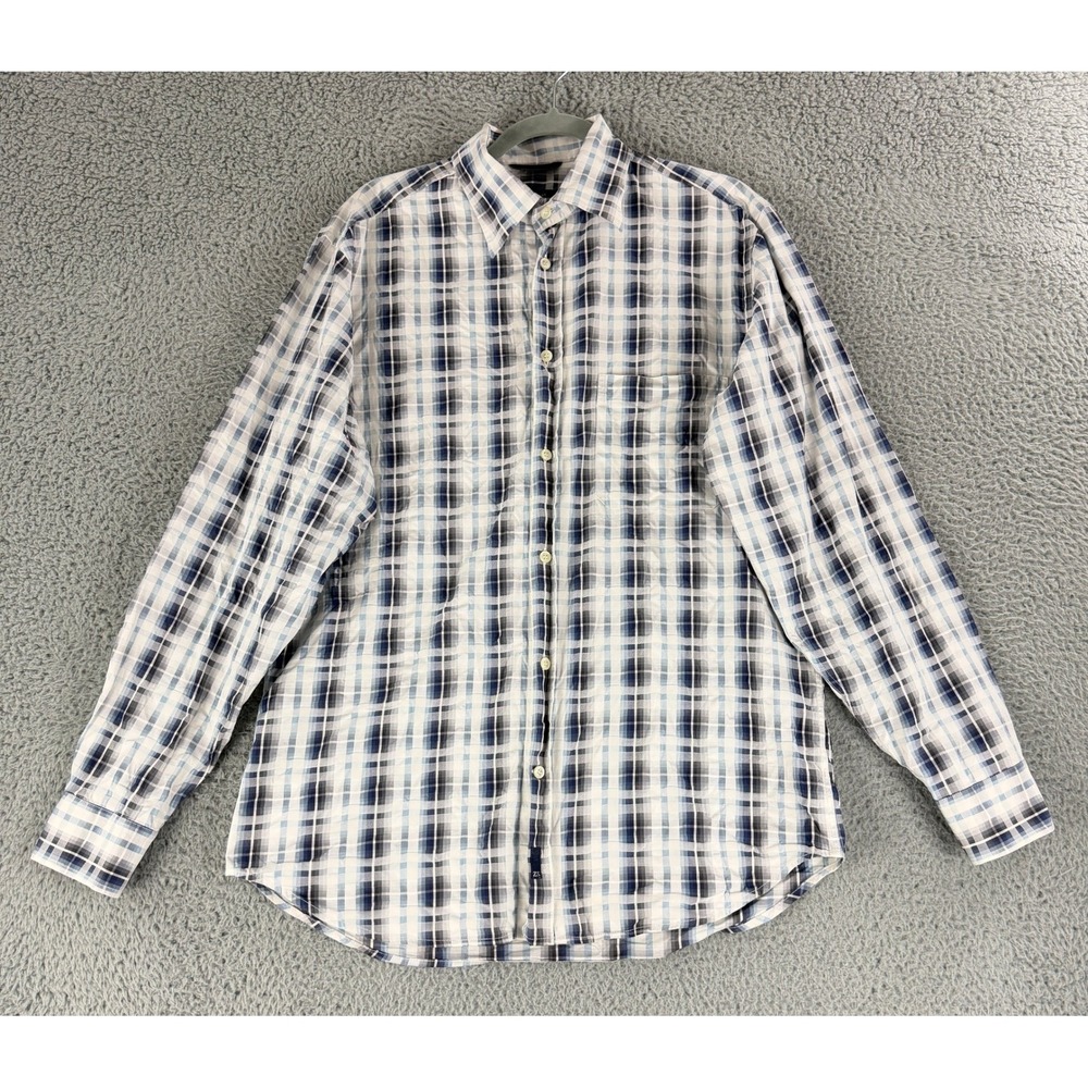 Zegna Sport Button Up‎ Shirt Mens Medium Blue Plaid Long Sleeve Cotton Romania
